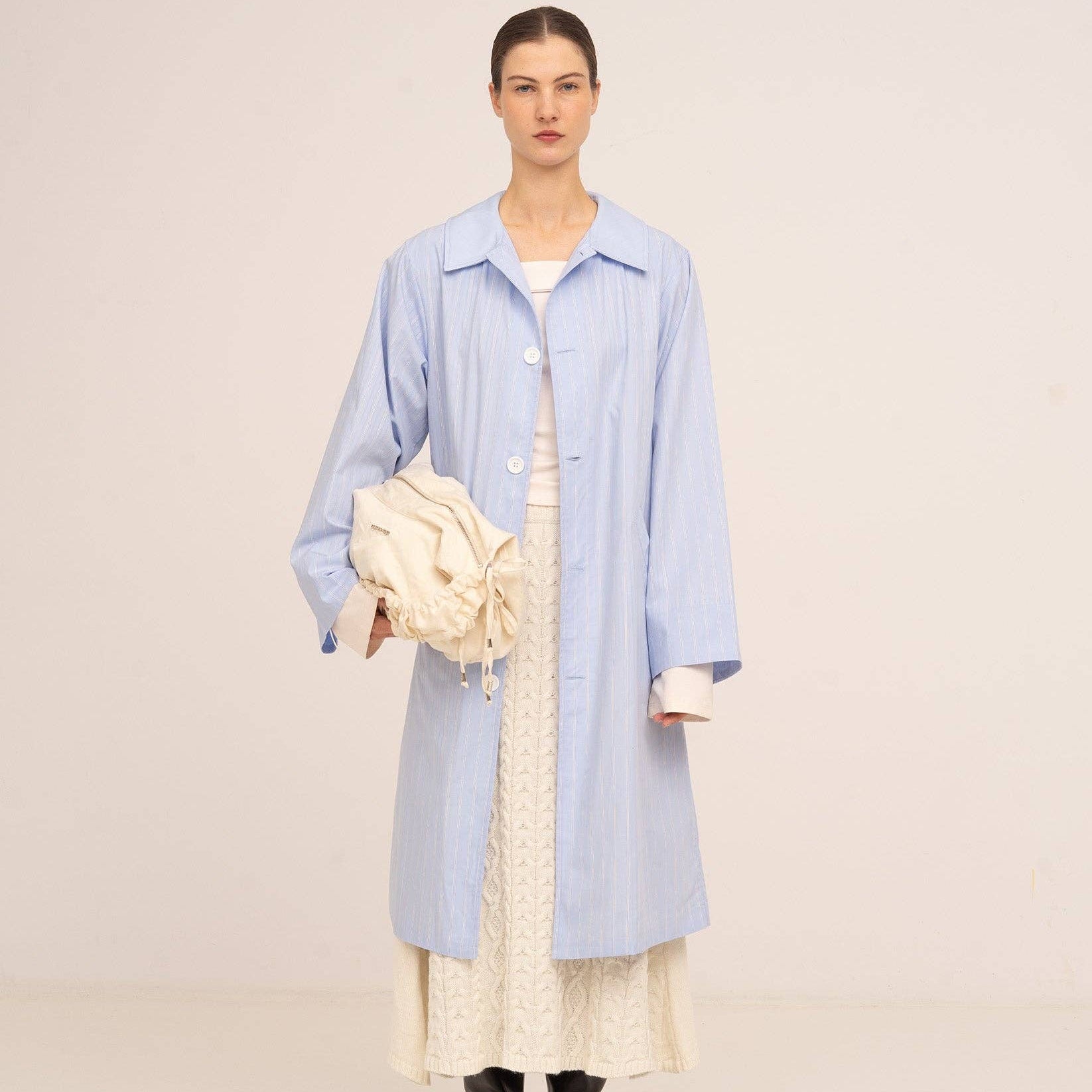 Cappotto Trench a Righe Blu Hunter