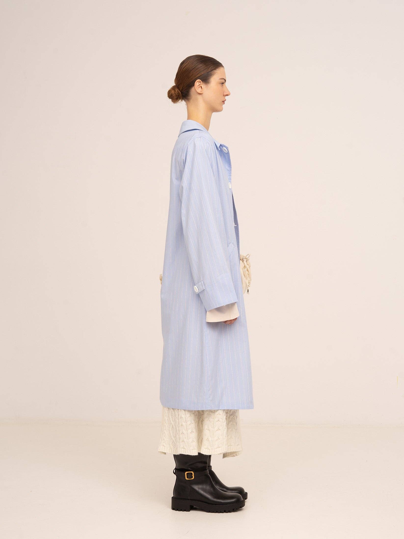 Cappotto Trench a Righe Blu Hunter
