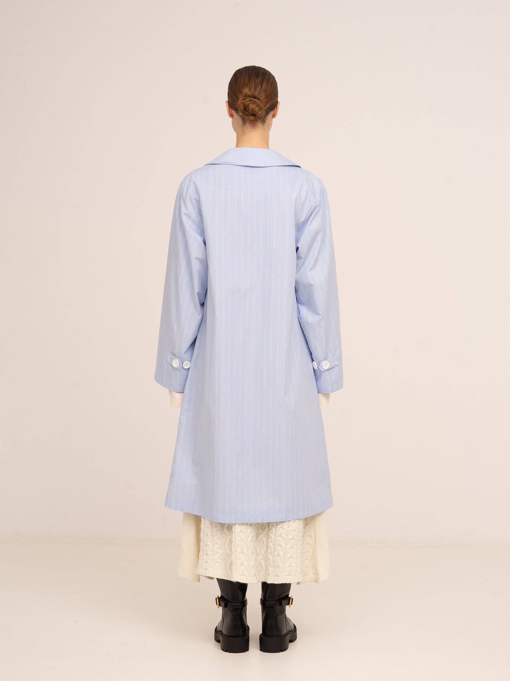 Cappotto Trench a Righe Blu Hunter