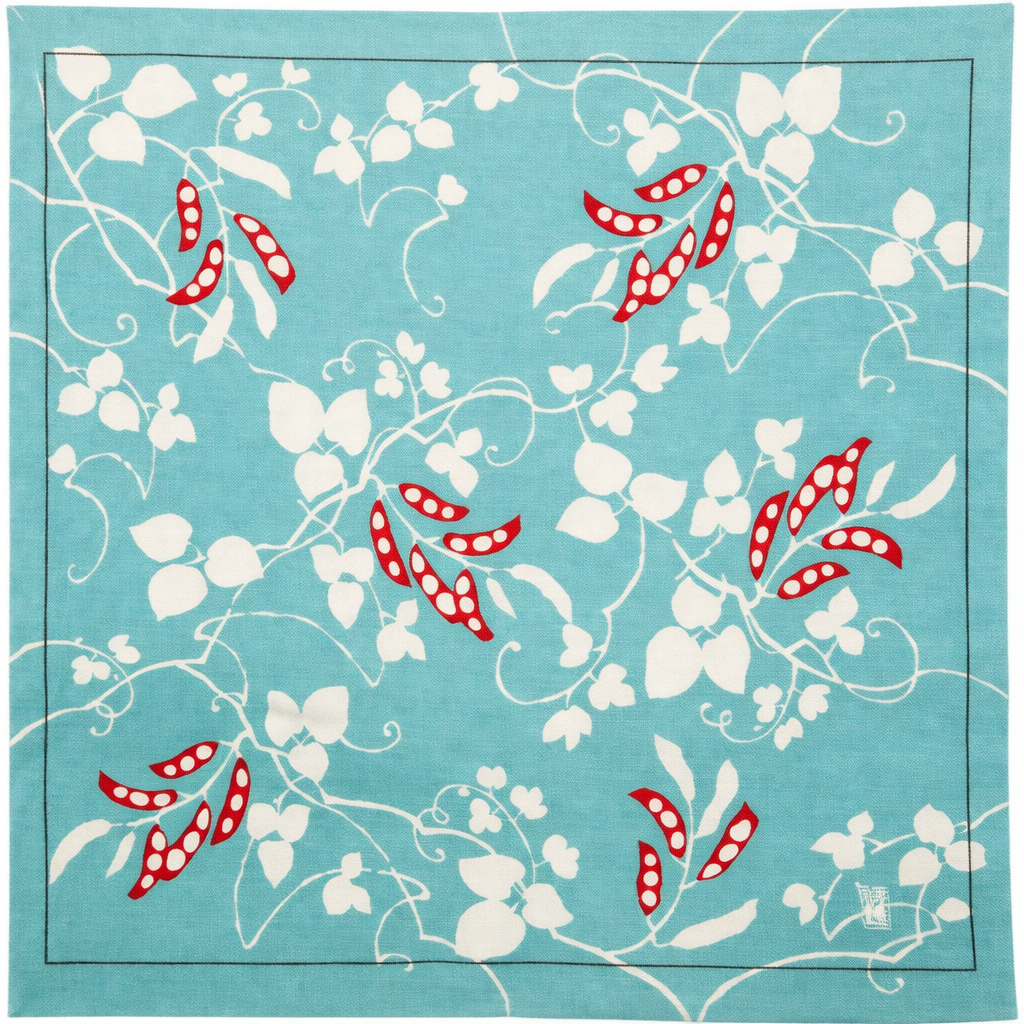 Furoshiki Yumeji Takehisa – Blue with Pea Buds, 90x90cm