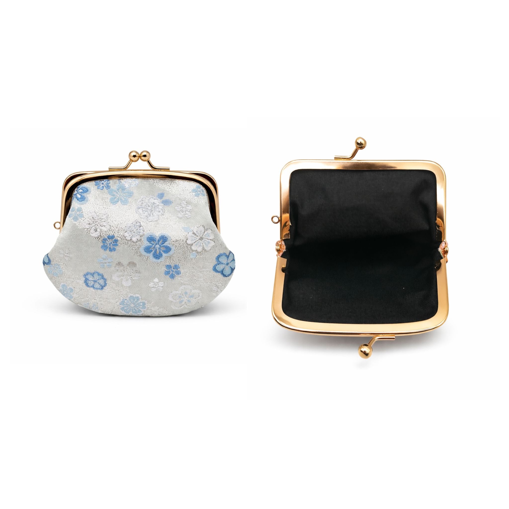 Kyoto Handmade Coin Purse – Silver with Blue Flowers