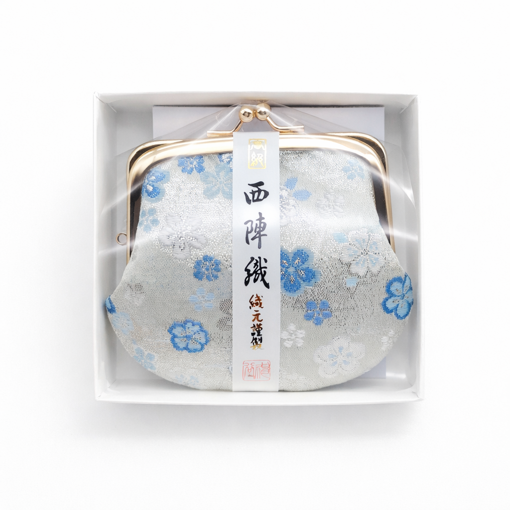 Kyoto Handmade Coin Purse – Silver with Blue Flowers