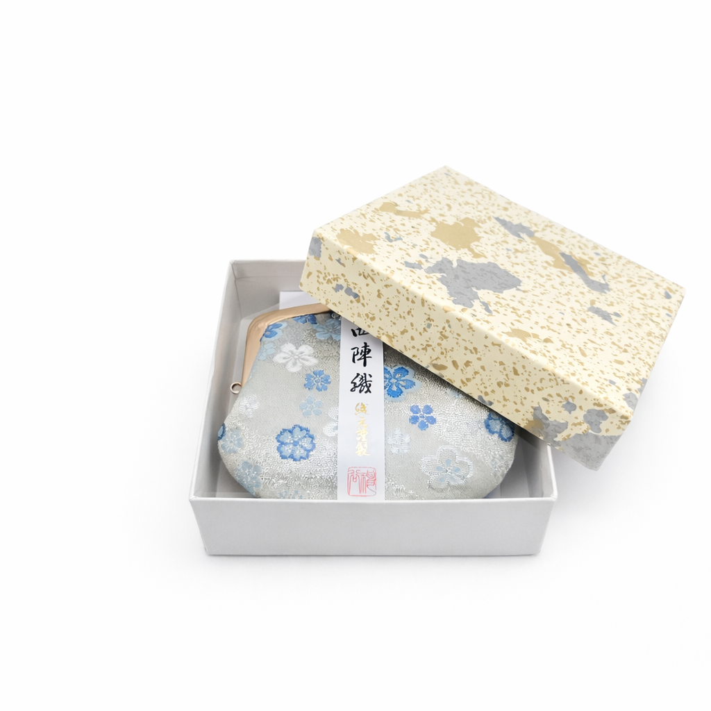 Kyoto Handmade Coin Purse – Silver with Blue Flowers