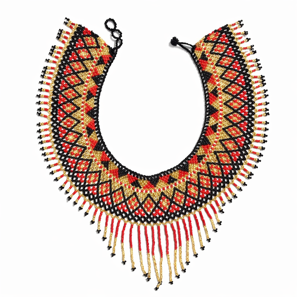 Huichol Red Beaded Choker with Fringe