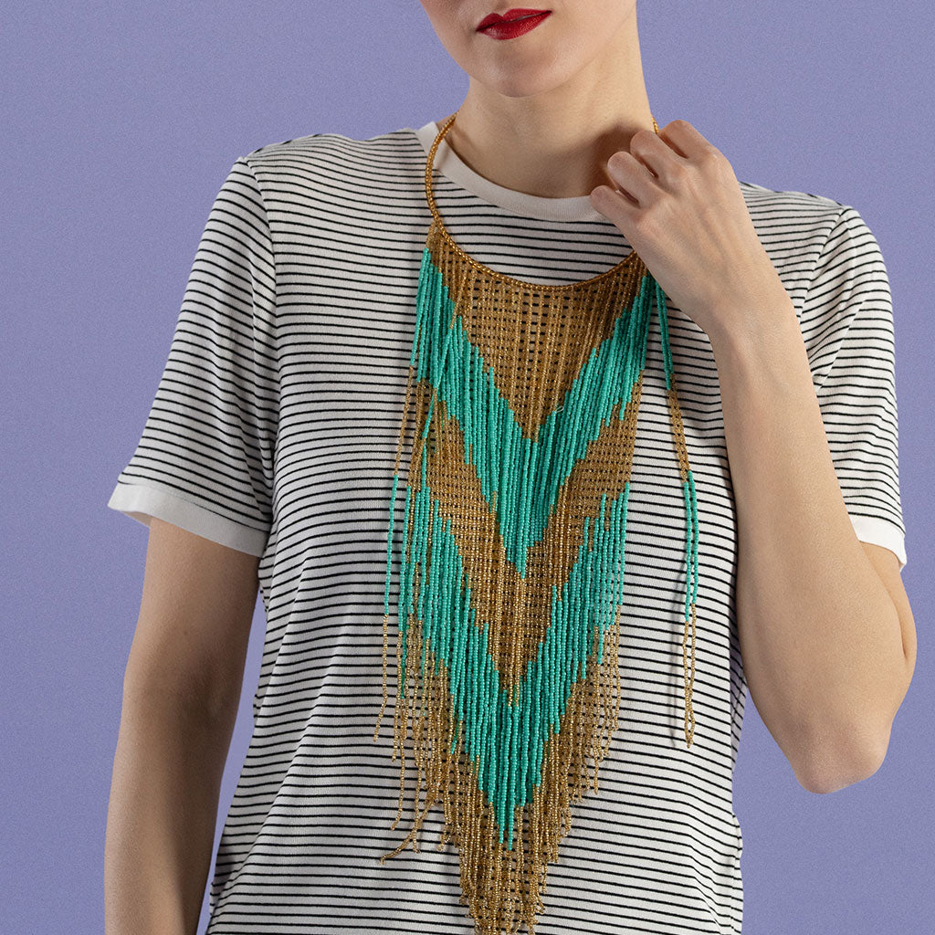 Long Bicolor Beaded Necklace 